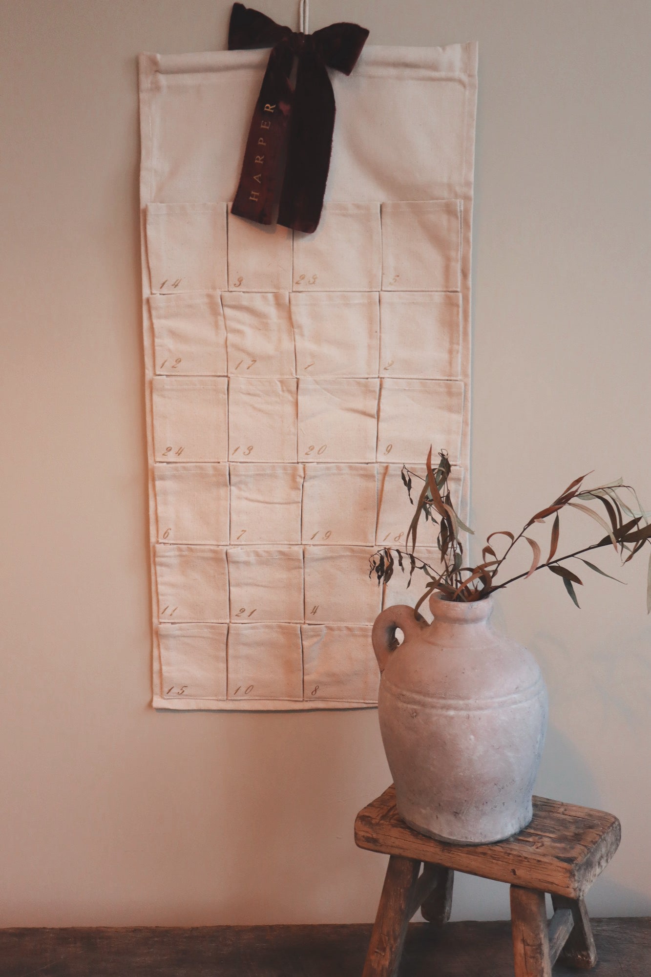 Christmas Advent Calendar - personalised velvet ribbon