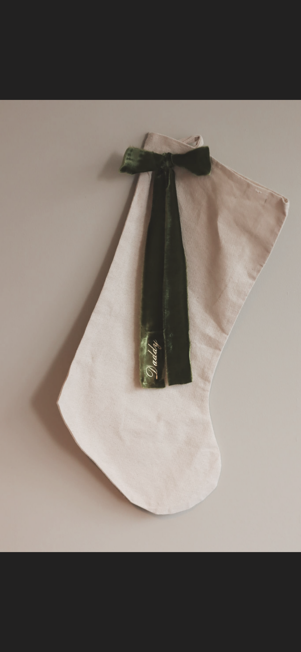 Luxe Velvet with frayed edge stocking - gold personalised writing