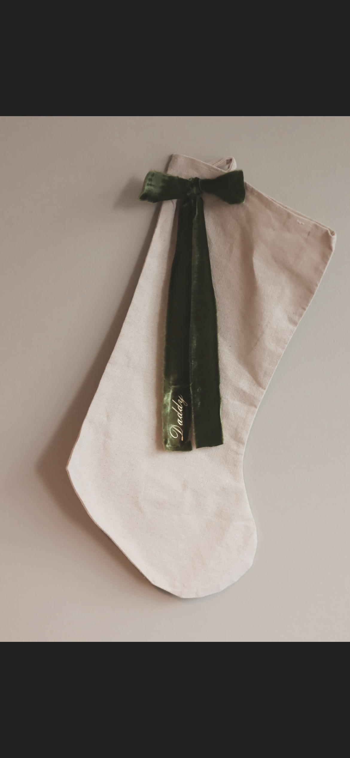 Luxe Velvet with frayed edge stocking - gold personalised writing