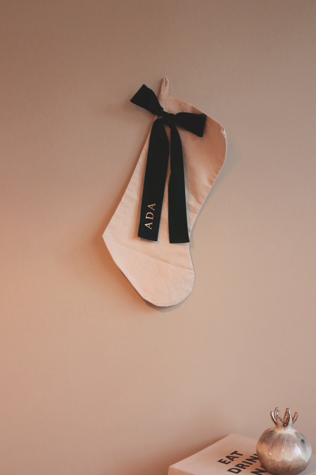 Luxe Velvet with frayed edge stocking - gold personalised writing