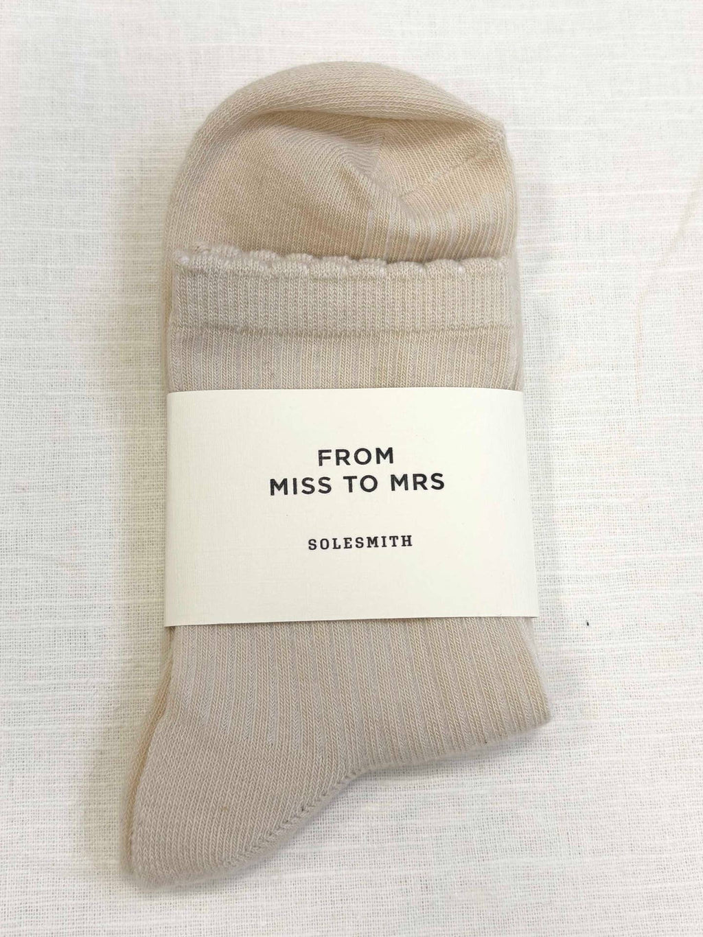 From Miss To Mrs Bride To Be Cream Frilly Cuff Socks