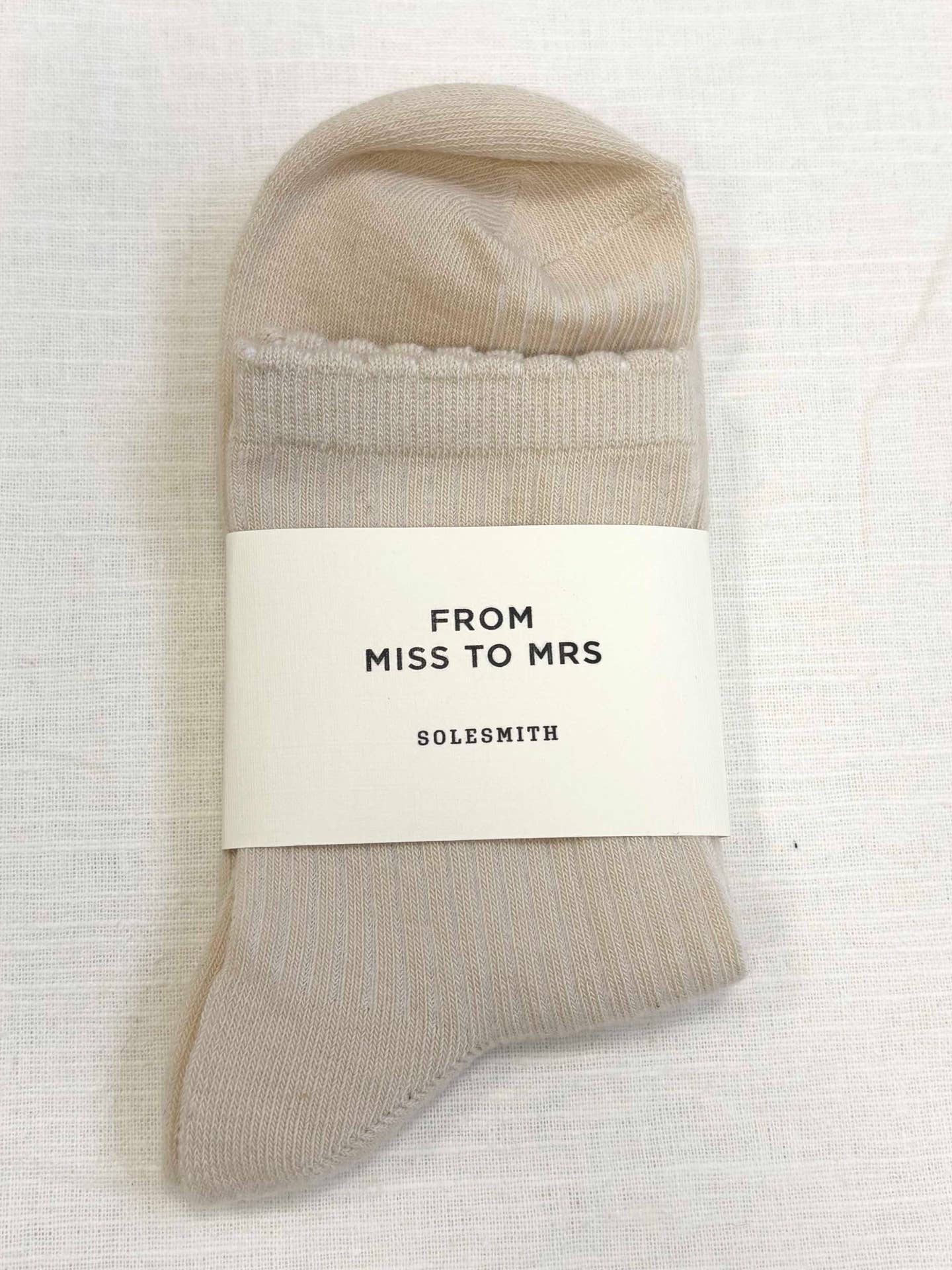 From Miss To Mrs Bride To Be Cream Frilly Cuff Socks