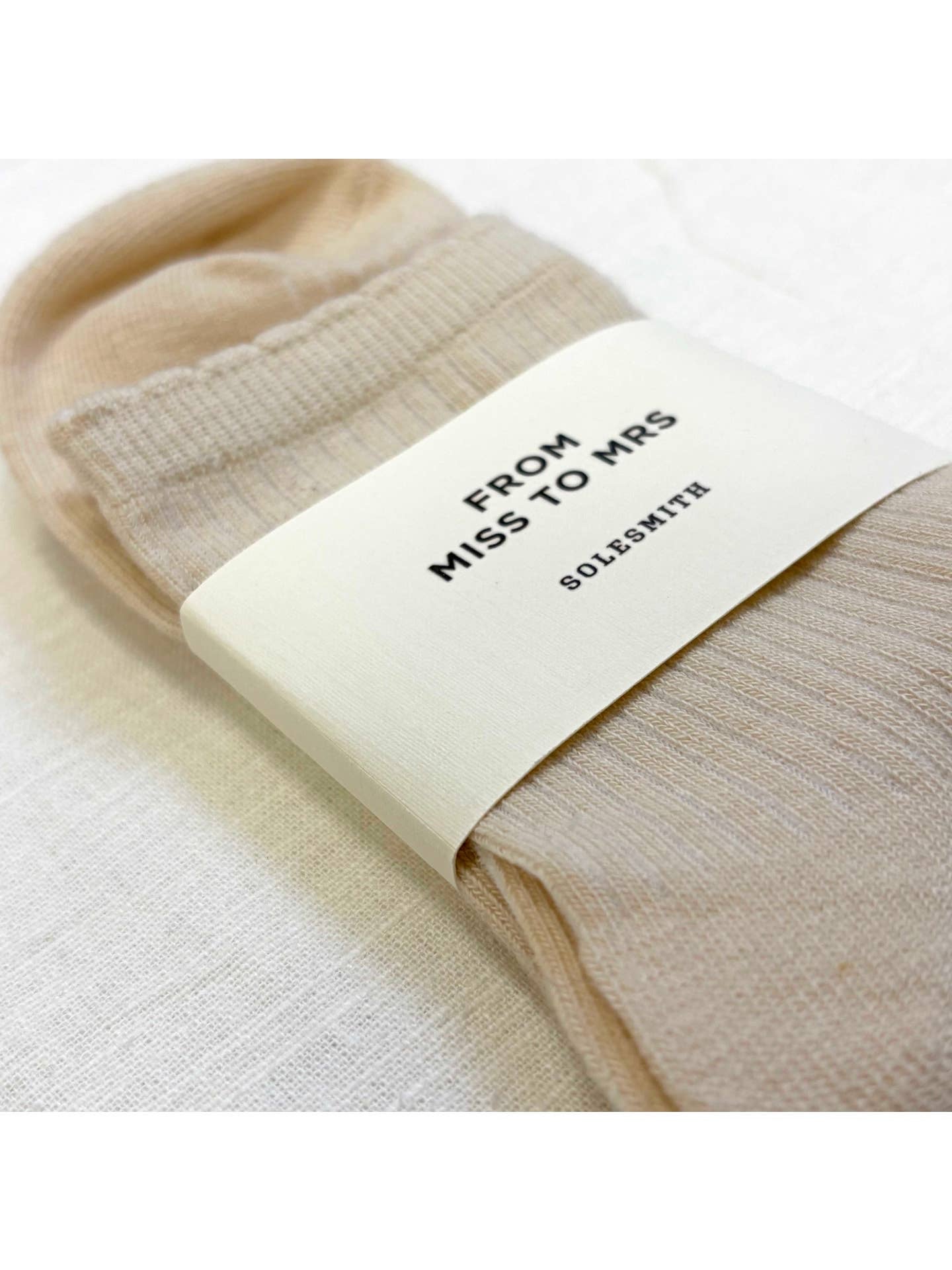 From Miss To Mrs Bride To Be Cream Frilly Cuff Socks