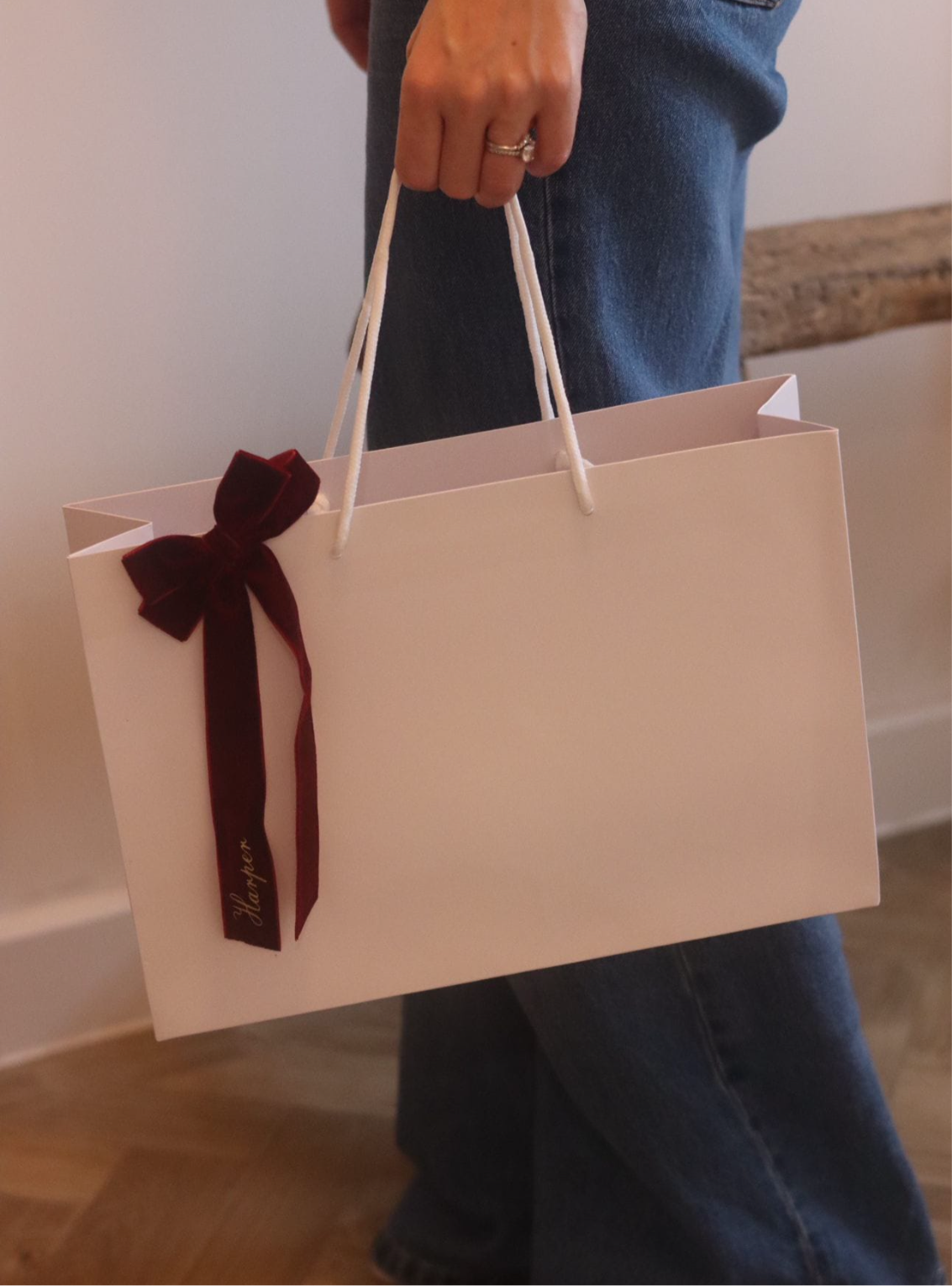 Large Gift Bag with Personalised velvet ribbon