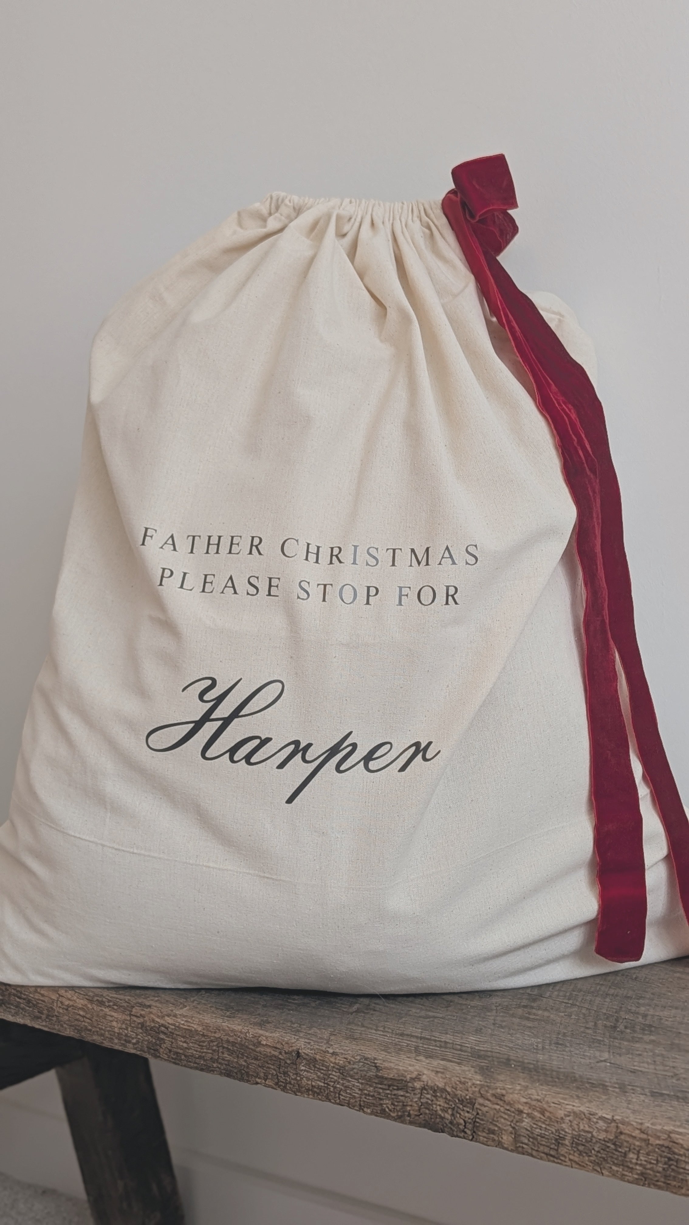 Cotton Santa sack with velvet Bow 🎅🏼