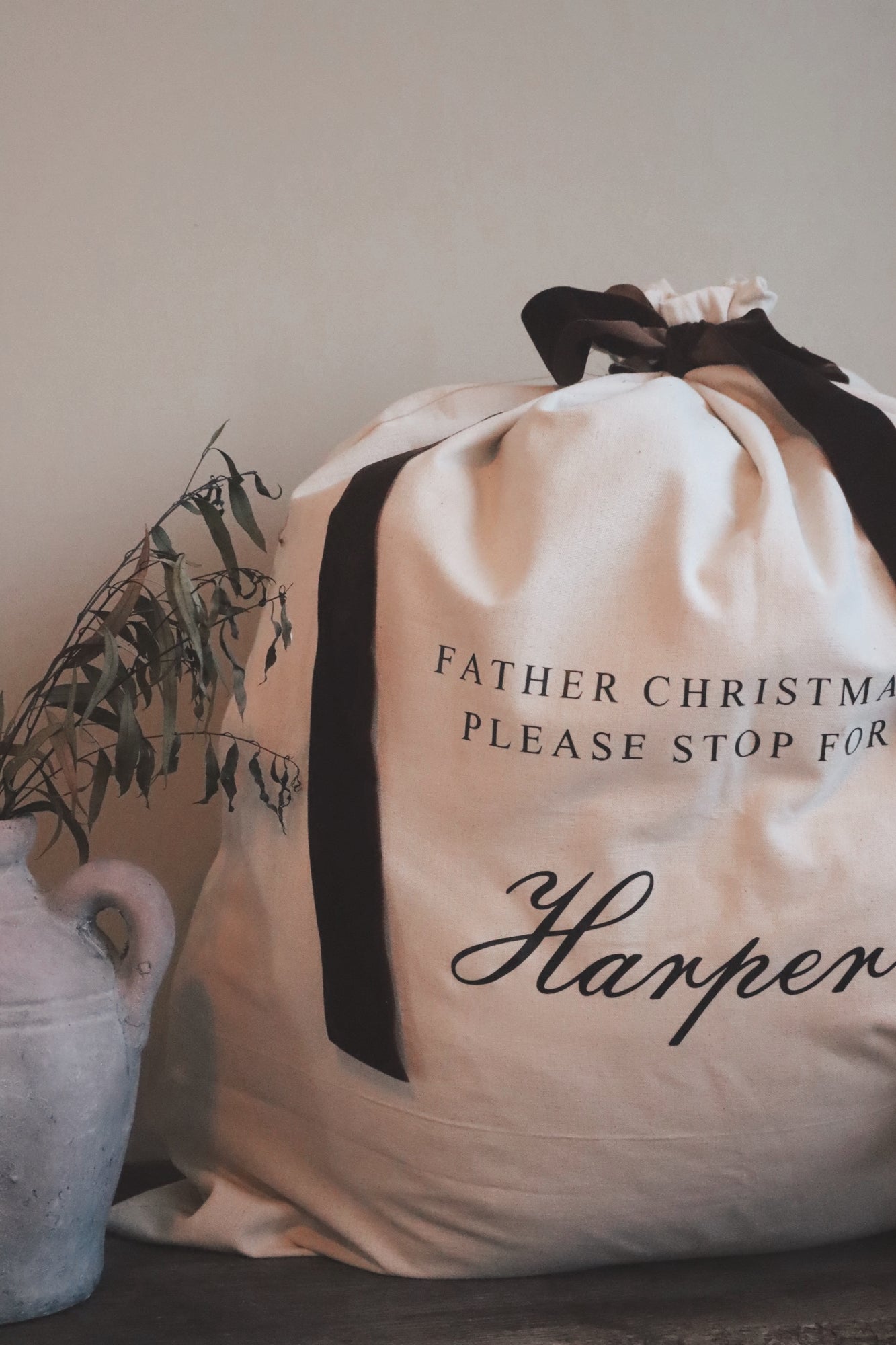 Cotton Santa sack with velvet Bow 🎅🏼