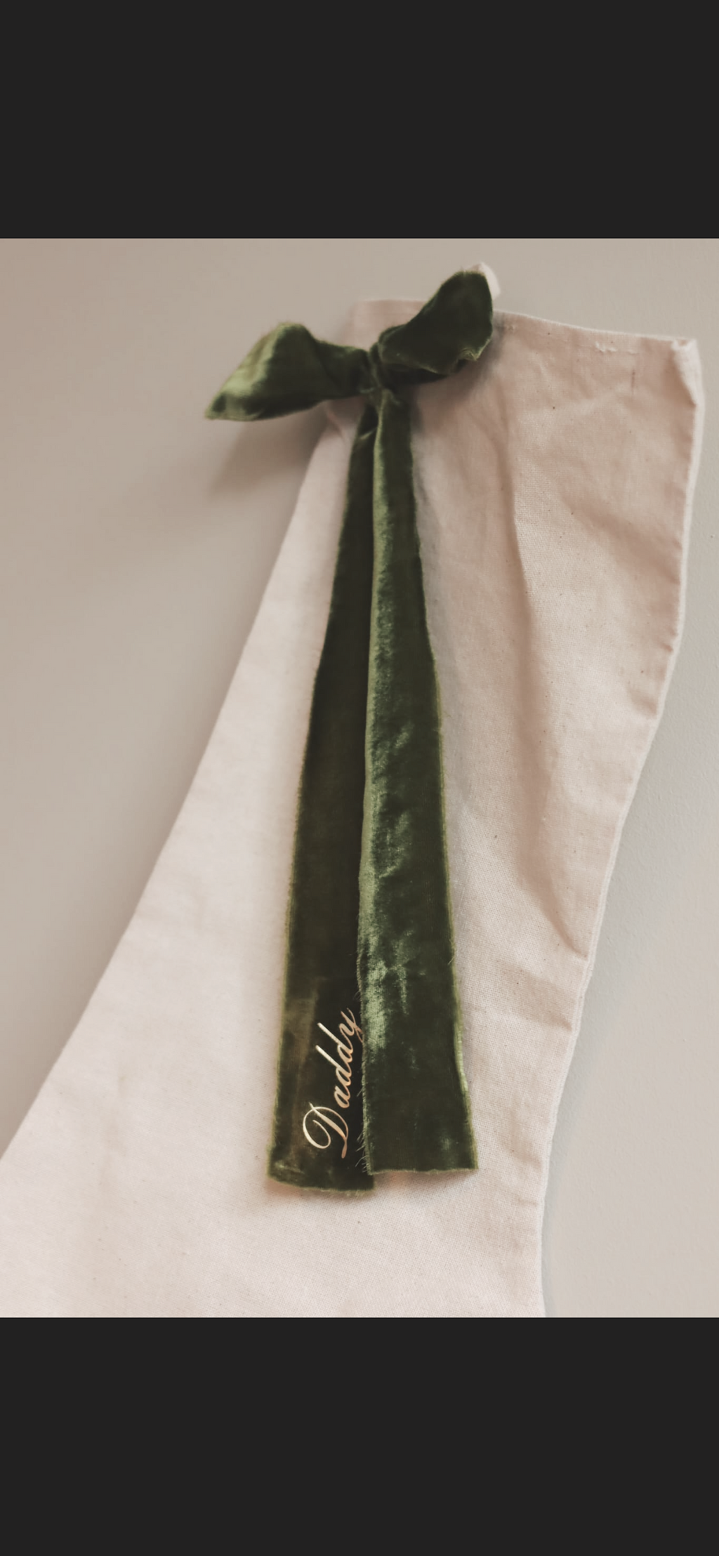 Luxe Velvet with frayed edge stocking - gold personalised writing