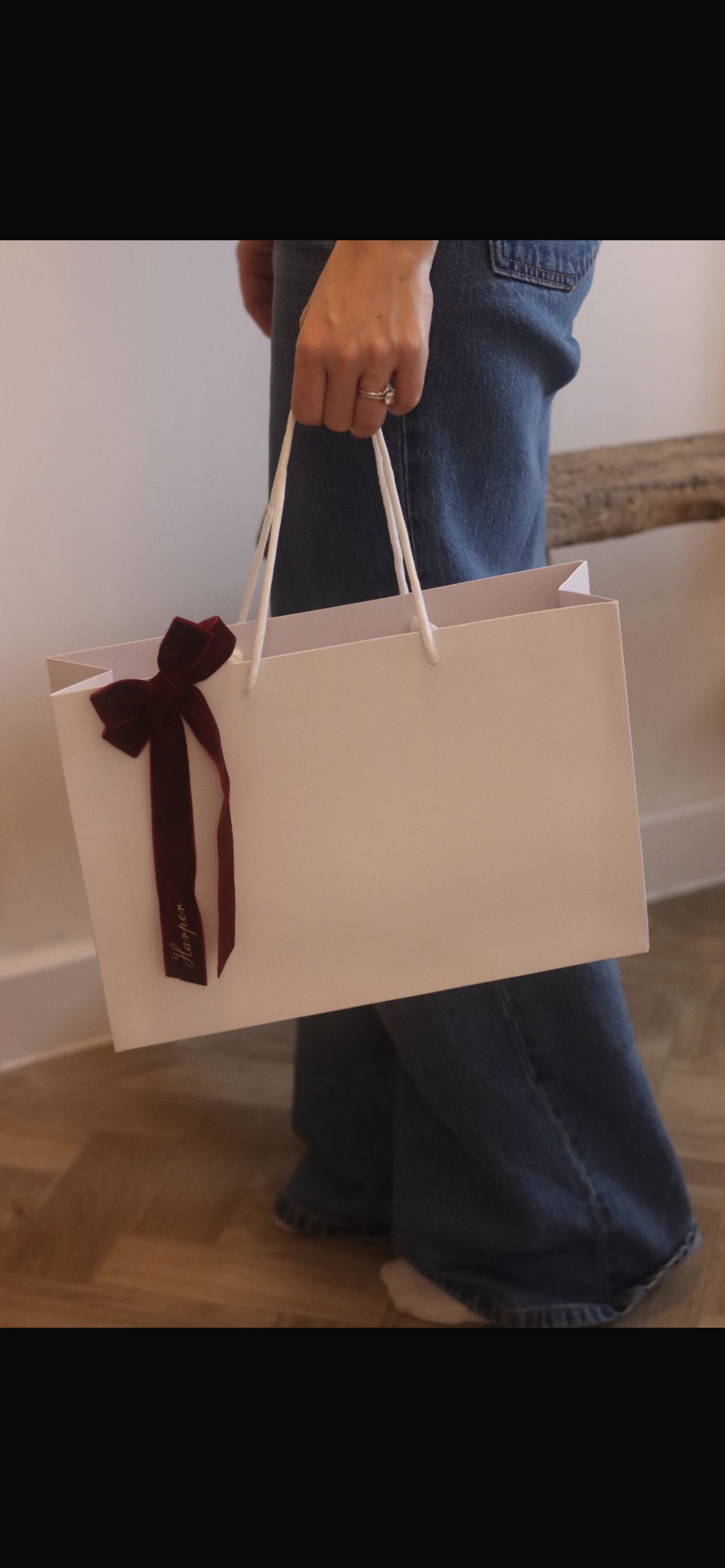Large Gift Bag with Personalised velvet ribbon