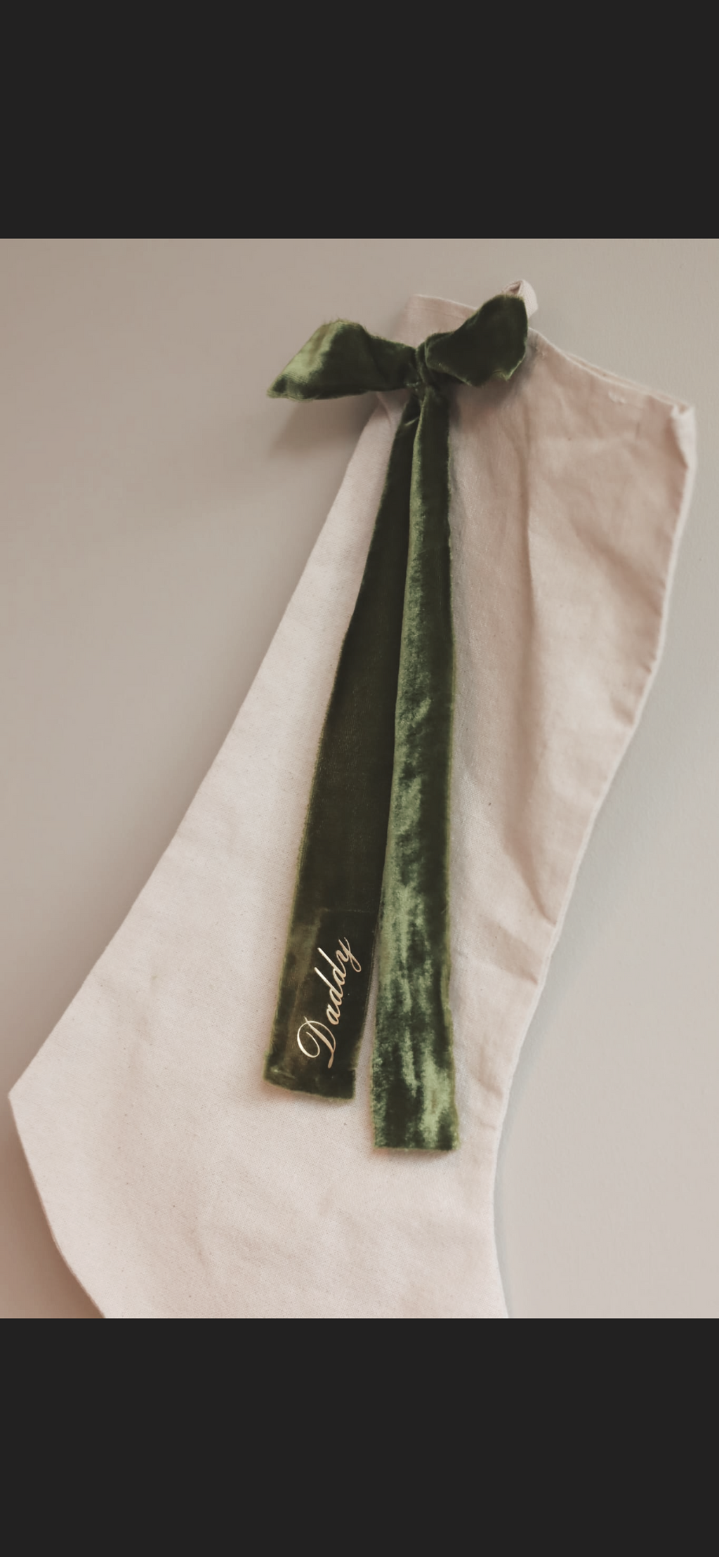 Luxe Velvet with frayed edge stocking - gold personalised writing