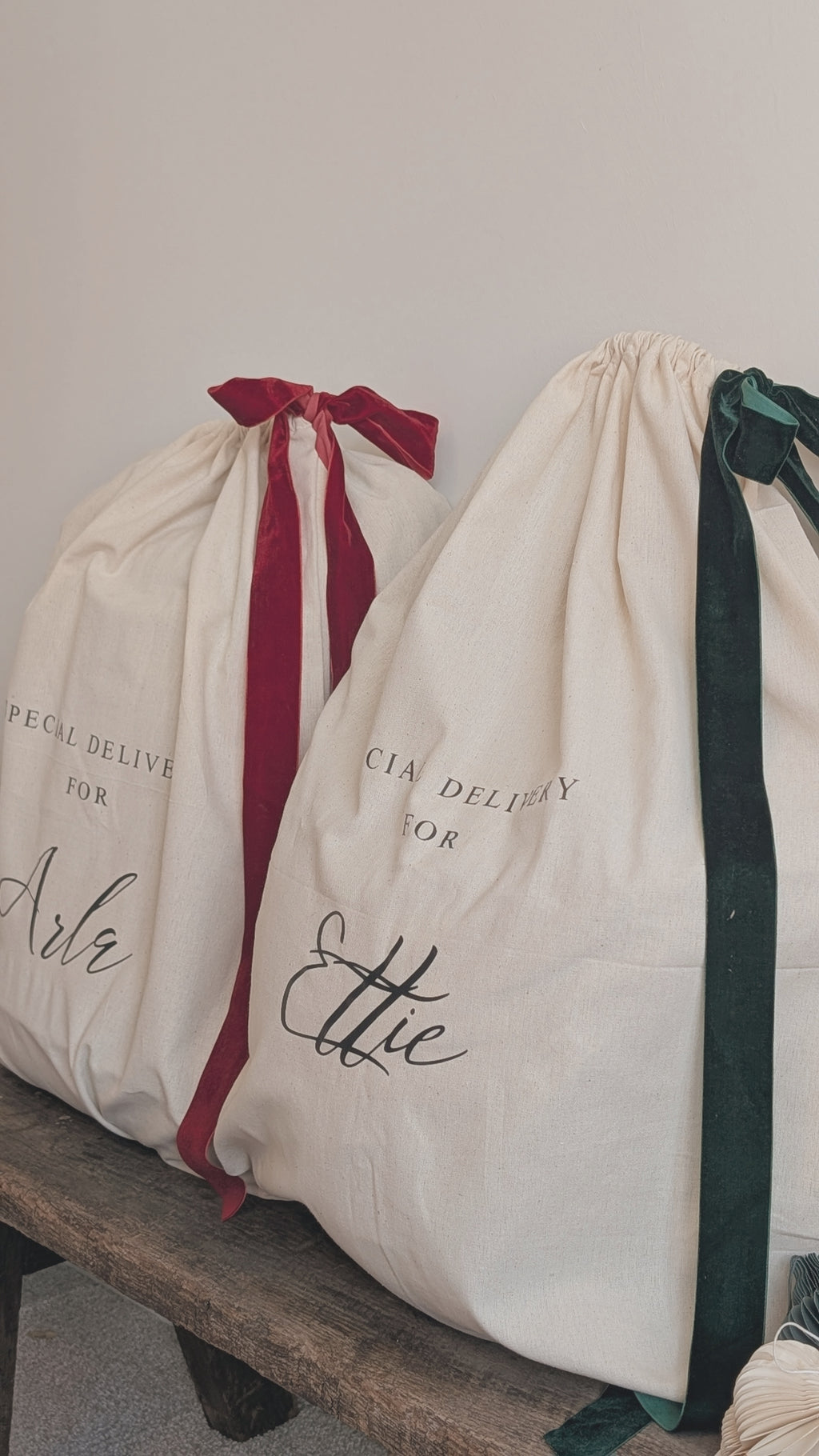 Cotton Santa sack with velvet Bow 🎅🏼