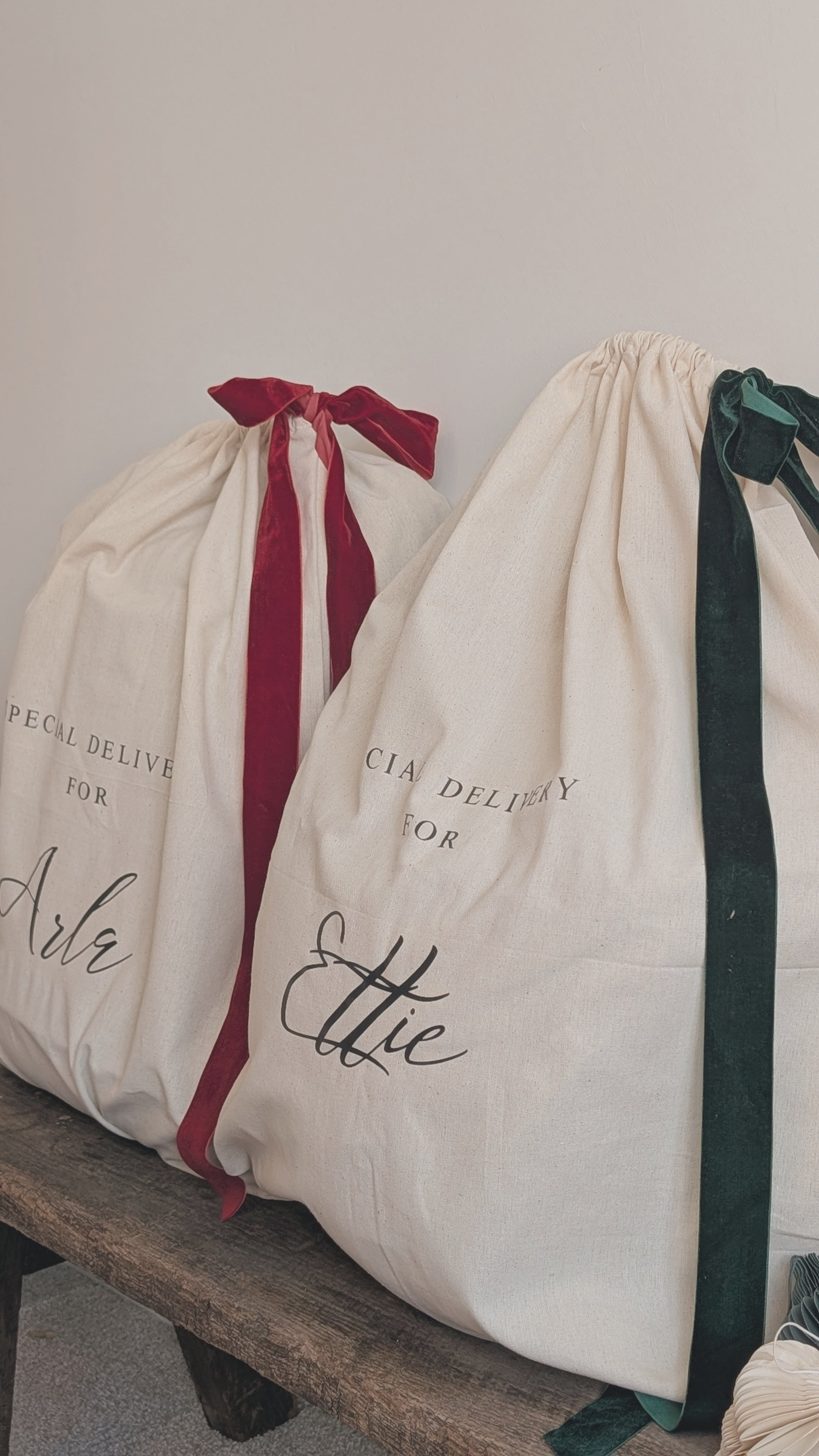 Cotton Santa sack with velvet Bow 🎅🏼