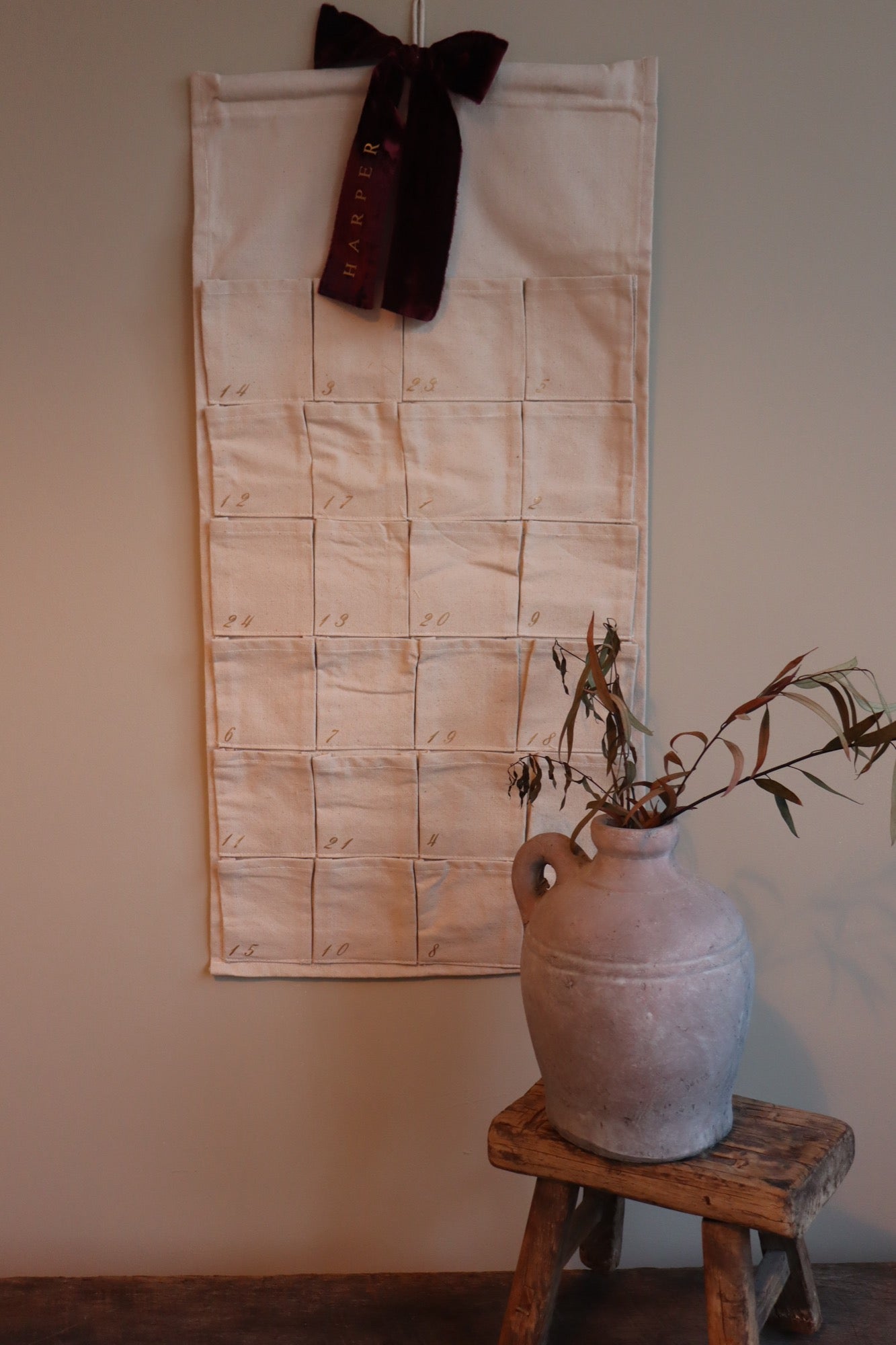 Christmas Advent Calendar - personalised velvet ribbon