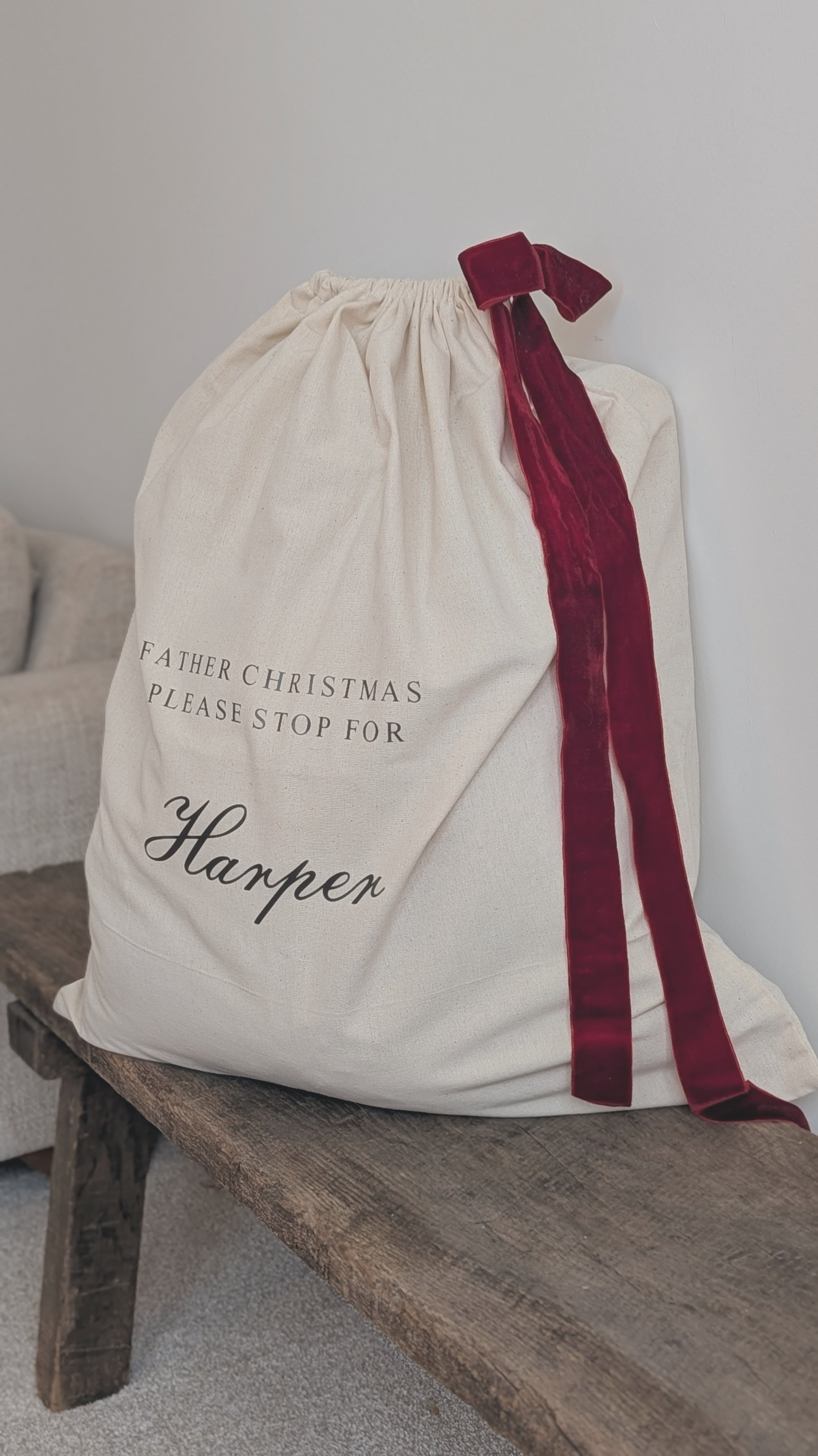 Cotton Santa sack with velvet Bow 🎅🏼