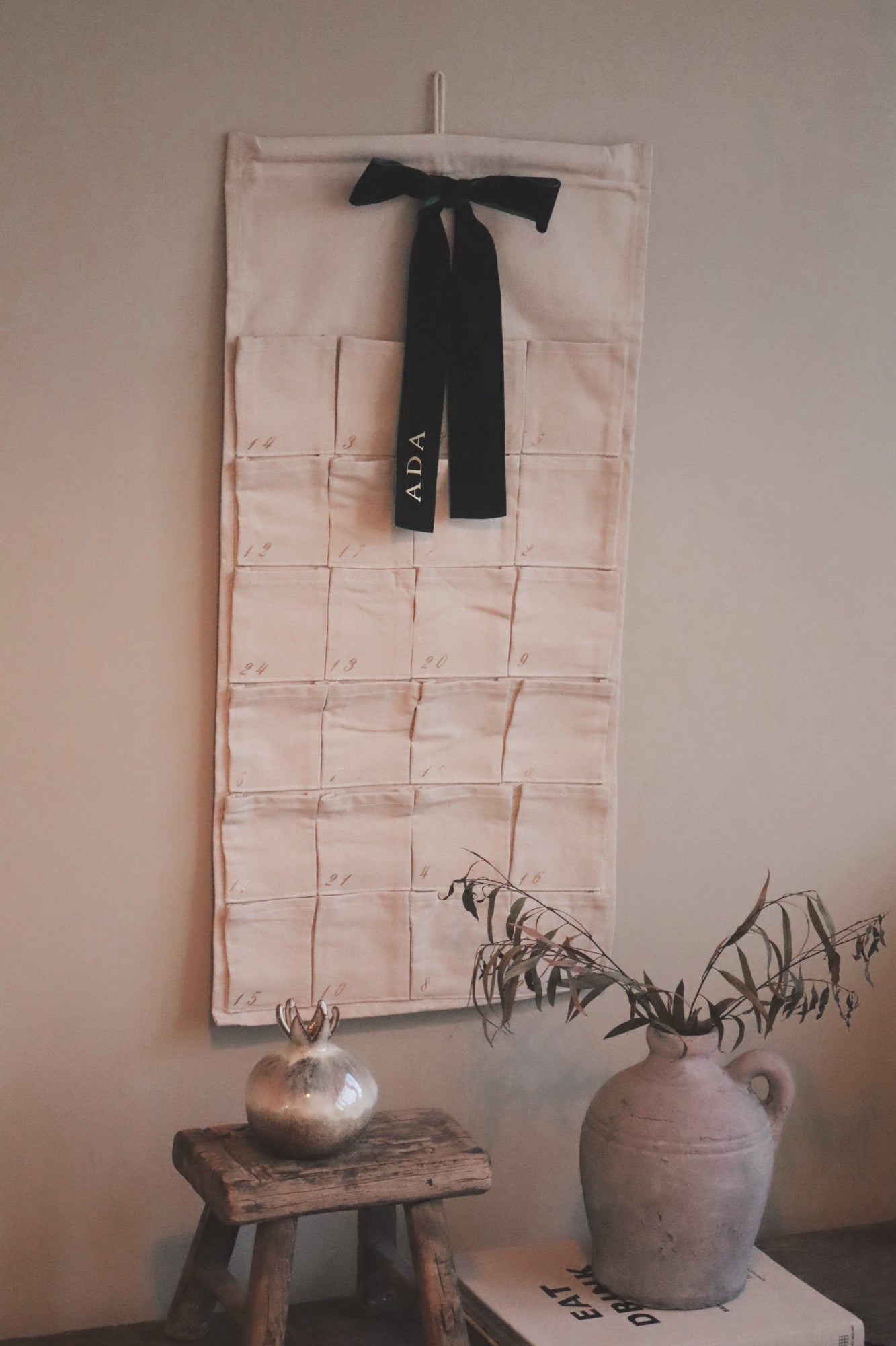 Christmas Advent Calendar - personalised velvet ribbon