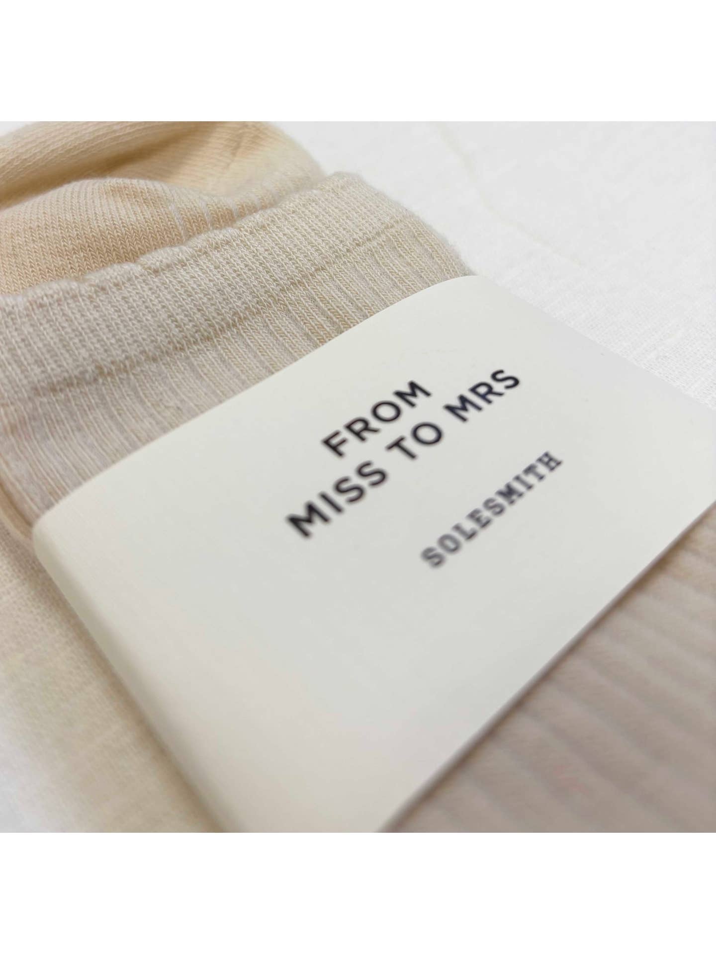 From Miss To Mrs Bride To Be Cream Frilly Cuff Socks